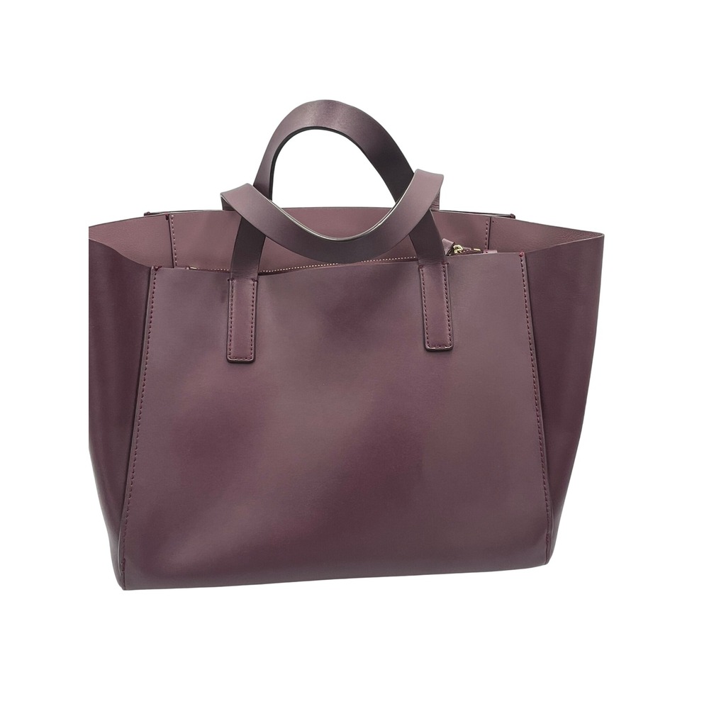 Kate Spade New York Plum Burg Lthr Tote Bag Zipperd Compartment Gold Logo GSVUV9 - Picture 2 of 10